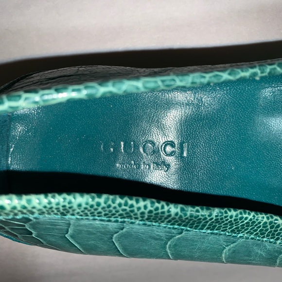 GUCCI size 7B green CROCODILE driving moccasins - Picture 2 of 11